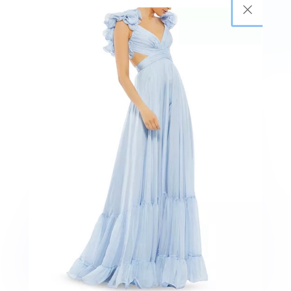 Elegant Light Blue Ruffle Maxi Dress
